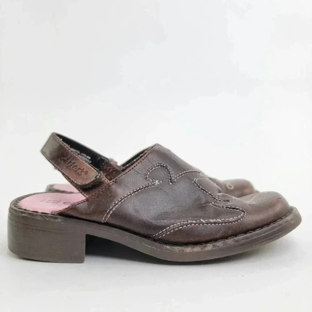 Carters Brown Leather Slingback Slip On Sandal Mules - 11 C